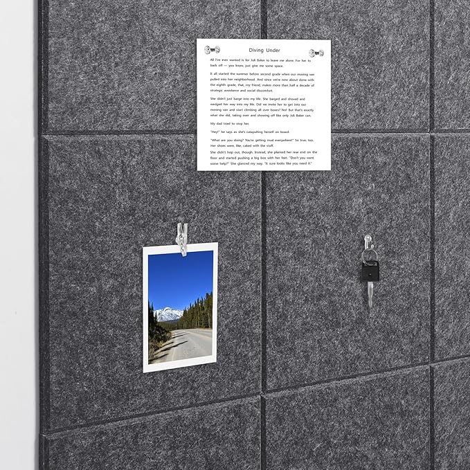 Felt Wall Tiles Bulletin Board Large Cork Board Alternative 12 Pack 11.81”x11.81”x0.47” Felt Pin Board Tack Board with Safe Removable Adhesive Tabs for Home Office School 48x36(Charcoal Grey)