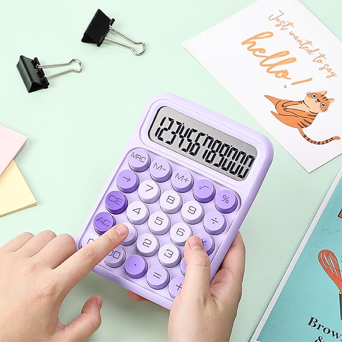 Mr. Pen- Mechanical Switch Calculator, 12 Digits, Large LCD Display, Purple Calculator Big Buttons