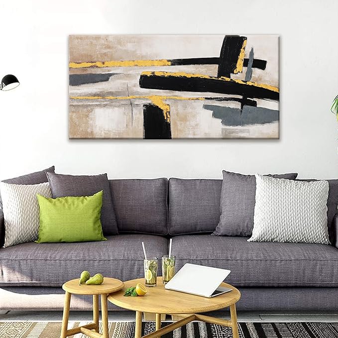 QSQ Abstract Wall Art Canvas Wall Art Decor Black And Gold Wall Art Paintings Abstract Wall Decor Artwork Pictures For Bedroom Bathroom Office Home Decor Can Be Hung Directly 20" W X 40" L