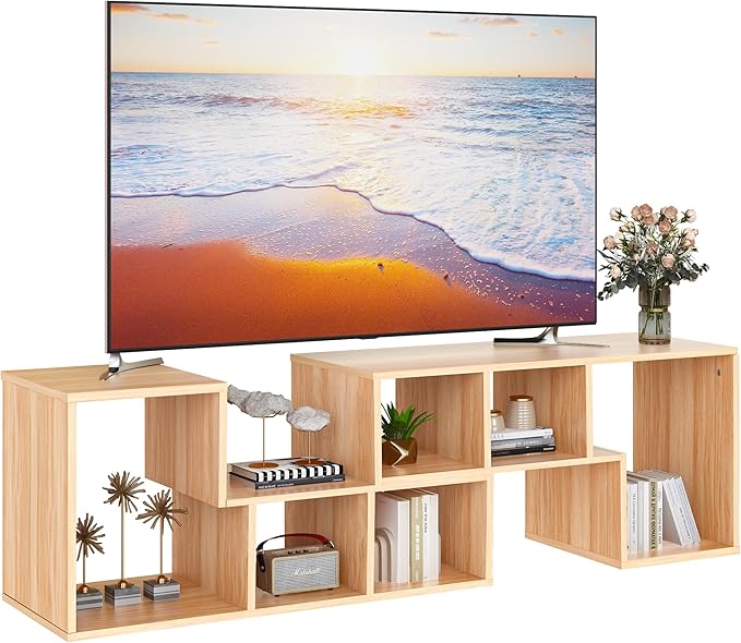 Recaceik Cube Bookshelf 2 Shelf Bookcase L-Shaped TV Console Stand Modern Entertainment Center with Open Storage Shelves for CDs/Movies/Books for Living Room, Bedroom, Home Office (Oak)