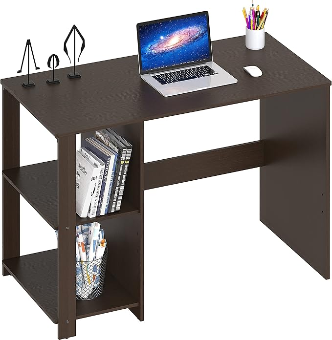 SHW 38-Inch Home Office Computer Desk with Shelves, Espresso