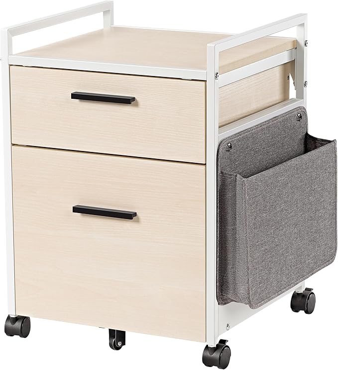 EUREKA ERGONOMIC 2-Drawer Mobile File Cabinet with Wheels, Solid Wood Rolling Storage Cabinet for Home Office, Space-Saving Under Desk Organization with Printer Stand,White