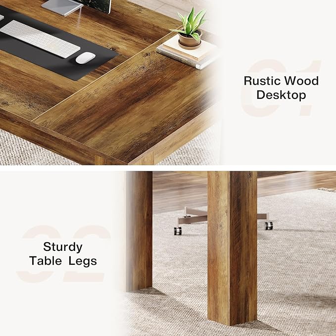 Tribesigns 63-Inch Executive Desk, Large Office Computer Desk, Simple Workstation Writing Table Study Table for Home Office, Rustic Brown