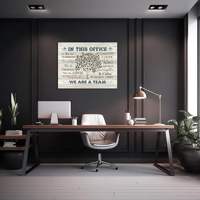 Yibuda In This Office Wall Art Motivational Quotes Pictures Wall Decor We Are A Team Canvas Painting Modern Room Office Decorations Artwork Framed Ready to Hang 20"x16"