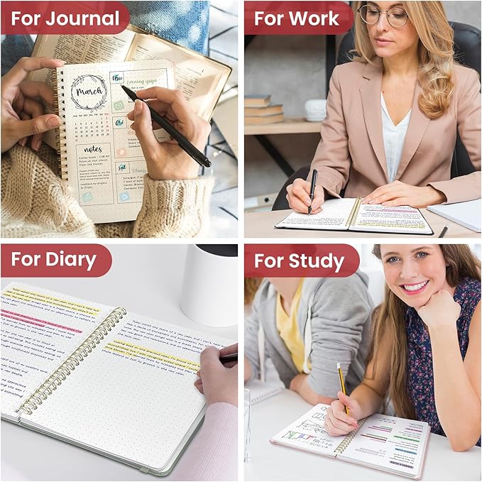 Taja Dotted Spiral Journal Notebook for Women & Men, 140 Pages, Dotted Notebook for Journaling & Note Taking, Journals for Writing, A5(5.7" x 7.9") – Black