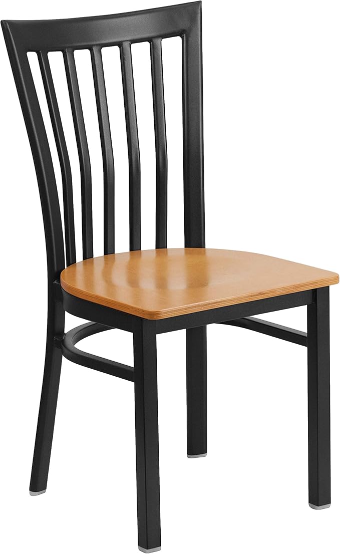 Flash Furniture 2 Pk. HERCULES Series Black School House Back Metal Restaurant Chair - Natural Wood Seat