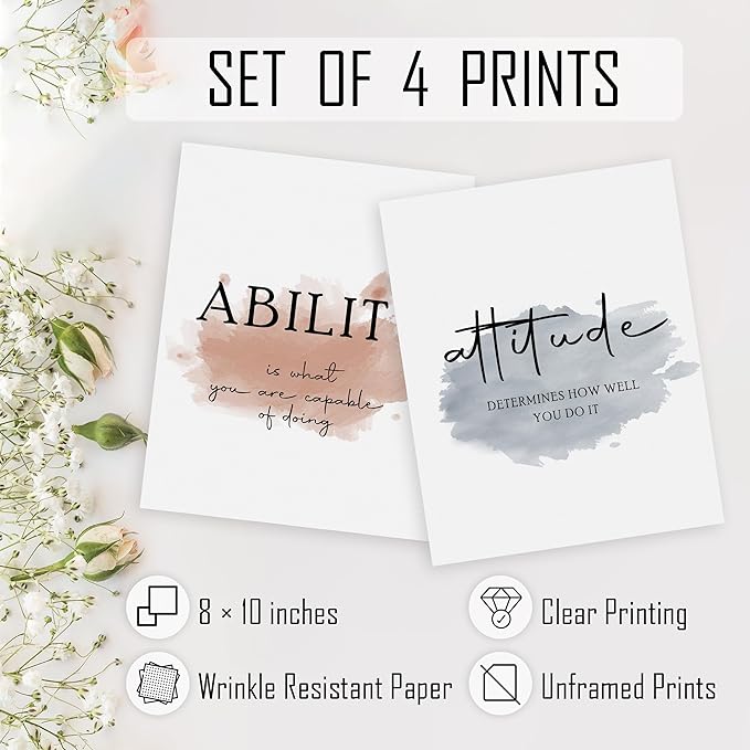 HRQKO Office Inspirational Quotes Wall Art Poster Prints Set of 4, Motivational Wall Art, Colorful Artwork Prints Posters Wall Decor, Affirmations Prints for Office Women Men 8”x10” Unframed