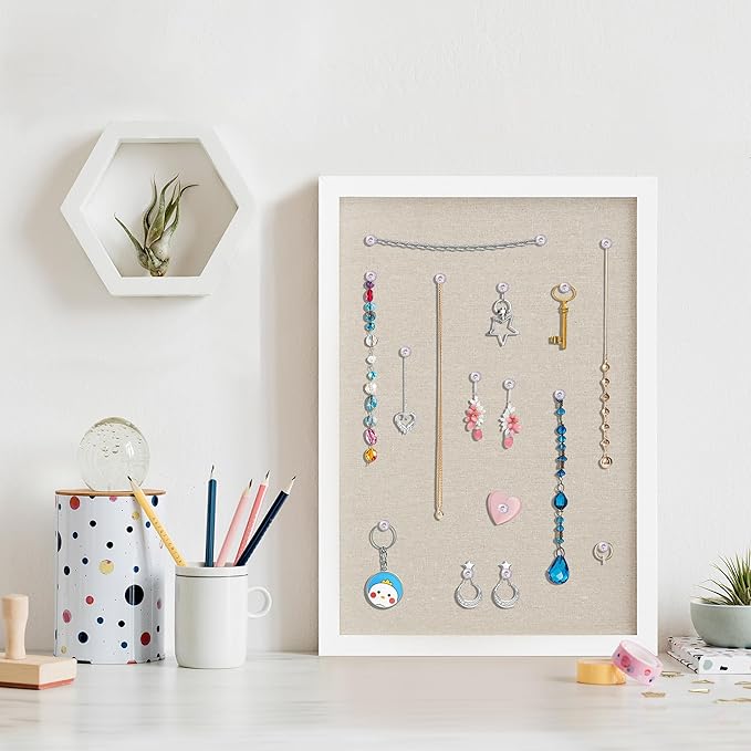 Cork Board with Linen White,Bulletin Board 17"x12" Hanging Corkboards for Office Home School Message Board or Vision Board Decoration.