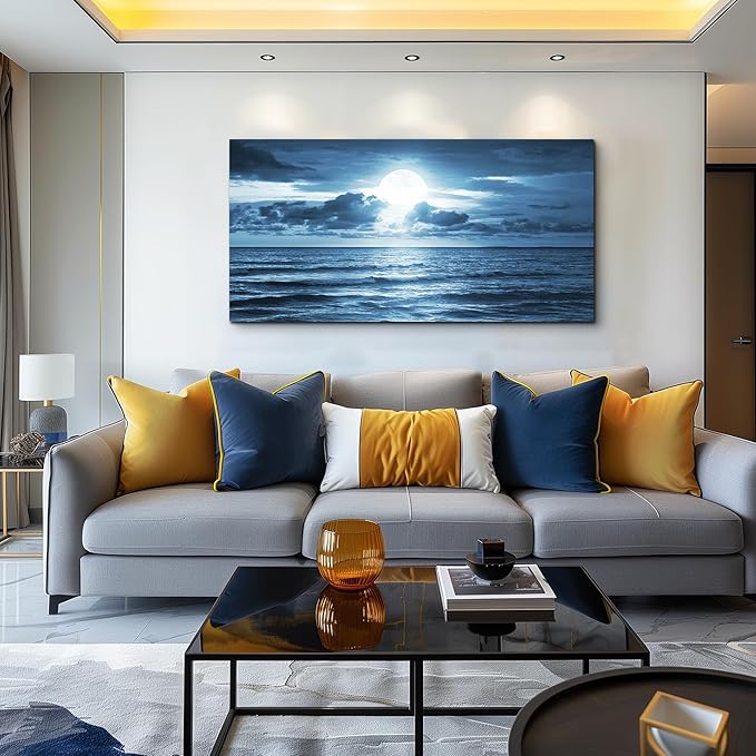 hyidecorart Beach Wall Art Canvas Print, Blue Ocean Waves Seascape Painting for Living Room, Bedroom, Office & Bathroom Coastal Home Decor Natural Sea Landscape Print Artwork 20x40inch