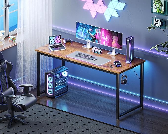 ODK 54 Inch Computer Desk Home Office Desk, Gaming Writing Work from Home Study Desk, Modern Simple Design, Large Legroom, Sturdy Metal Frame, Vintage