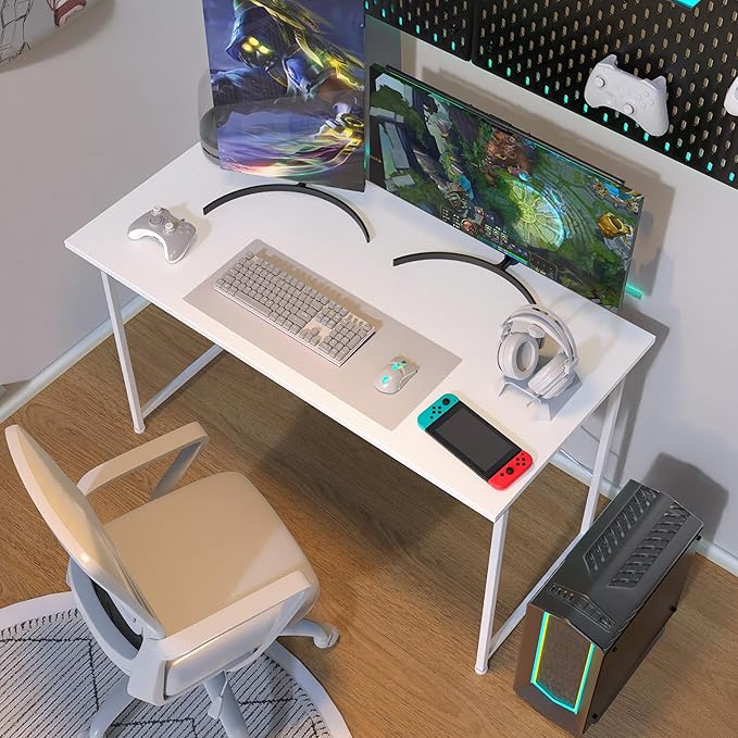 YSSOA Computer Desk Home Office Work Study Writing Modern Simple Table with Headphone Hooks