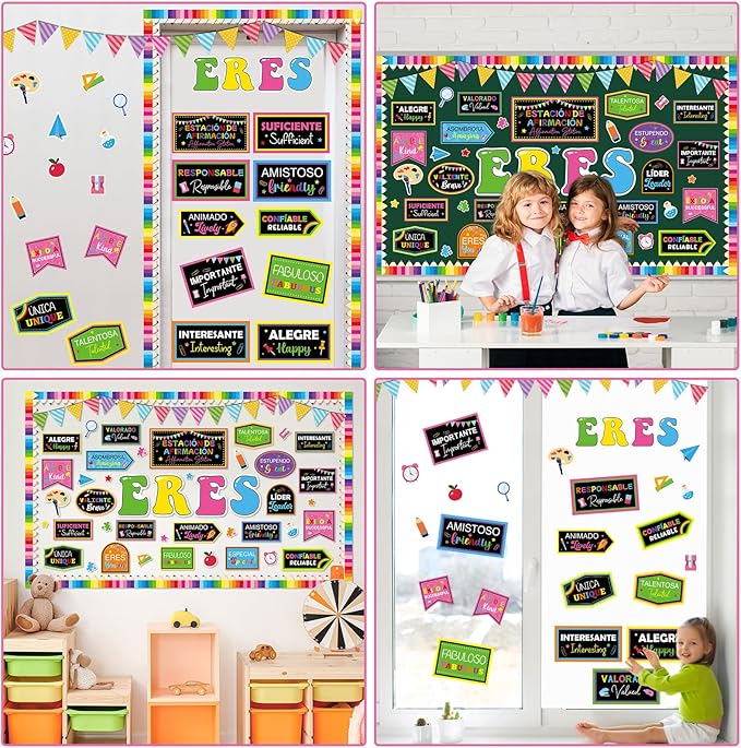 Affirmation Station Spanish Bulletin Board Decorations Set Welcome Back to School Spanish Motivational Paper Cutouts Colorful Inspirational Bulletin Board Decor for Classroom Teacher Chalkboard Wall