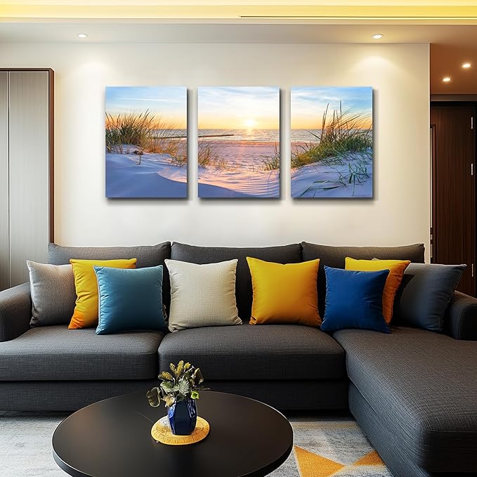 Wall Art for living room Print Artwork Wall Art Decor Poster Blue sun beach grass ocean Landscape painting bedroom bathroom Decorations Seascape Canvas Prints Picture Home Office wall Decor Works