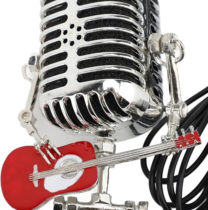 ZJchao Vintage Microphone Guitar Robot Table Lamp Aluminum Retro Metal Robot Night Light for Bedroom Desk Home Decor (Red)