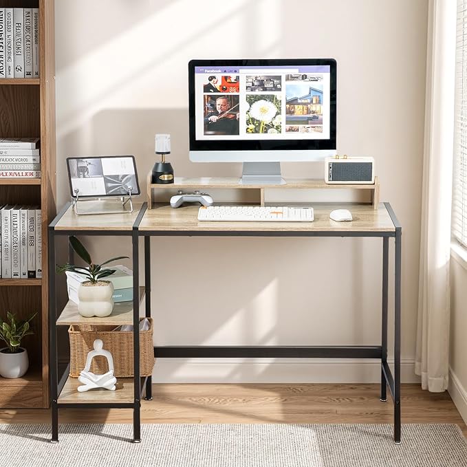 47-inch Computer Desk with Storage Shelf - Gray Ideal Gaming Desk for Bedrooms, Small Spaces, and Home Offices Modern Writing Desk for PCs.