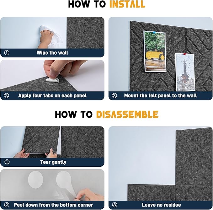 Large Cork Board Alternative - 6 Pack 36" x 24" Felt Wall Tiles with Safe Removable Adhesive Tabs, Grey Cork Boards for Walls Pin Board Bulletin Board Cork Board for Office