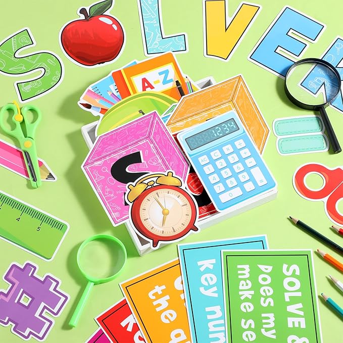 Pajean Math Bulletin Board Mathematics Cubes Classroom Decoration Be a Problem Solver Colorful Cutout for Back to School First Day Window Door Wall Elementary Preschool Teacher Supplies