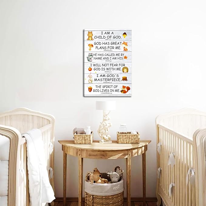 Scripture Canvas Wall Art for Kids Room – Christian I Am a Child of God Bible Verse Wall Decor, Framed Religious Picture Art Prints for Nursery, Classroom, Bedroom 12x16in