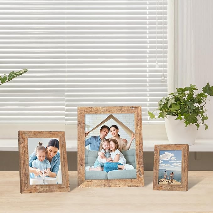 iRahmen Collage Picture Frames Set of 10, Wall Decor for Mounting or Tabletop Display, Family Photo Gallery Frame Set - Multi Sizes Including Two 8x10, Four 5x7, Four 4x6, HD Glass, Rustic Wood