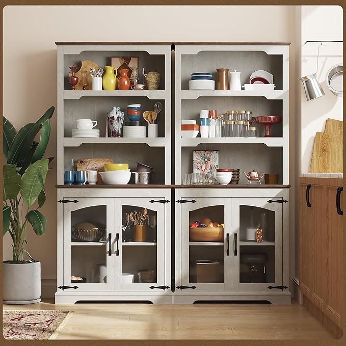 Tall Bookcase, 70 inch Height, 5-Tier Open Storage Shelf, 31.5 in Wide Standing Bookshelves for Home, Office, Bedroom, School, Library, 31.5W * 11.81D *70H (White Espresso, Glass Door)