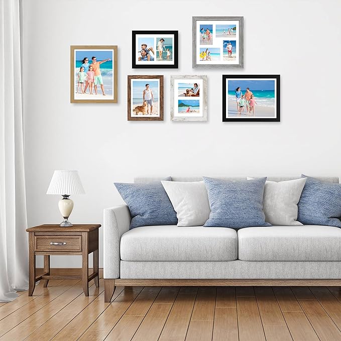12x12 Picture Frame Set of 2, Distressed White Wood Frame with Glass Collage Frame, Display Pictures 4-4x6 With Mat or 12 x 12 Without Mat, Photo Frames Collage for Wall Hanging or Tabletop
