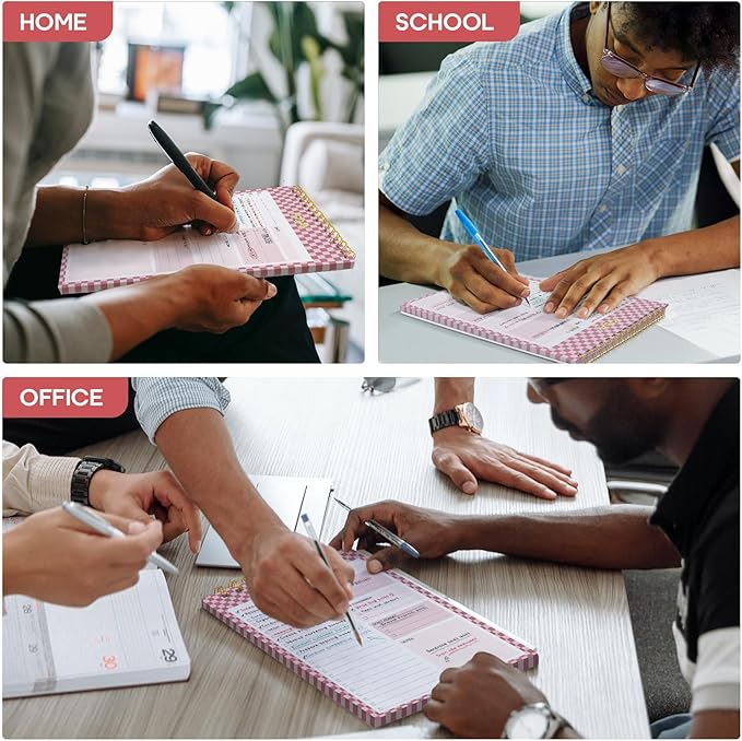 Taja To Do List Notepad - To Do List Notebook for Work with 52 Sheets, 9.8" x 6.5", Undated Daily Planner Perfect for Daily Tasks and Goal Setting, Notepad Suitable for Office, Home & School - Rose Checkered