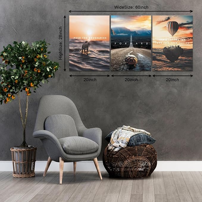 3 Pieces Inspirational Wall Art Large Motivational Wall Decor for Office Pictures Posters Framed Canvas Wall Art Prints Painting Artwork Decor Ready to Hang in Living Room Bedroom Classroom