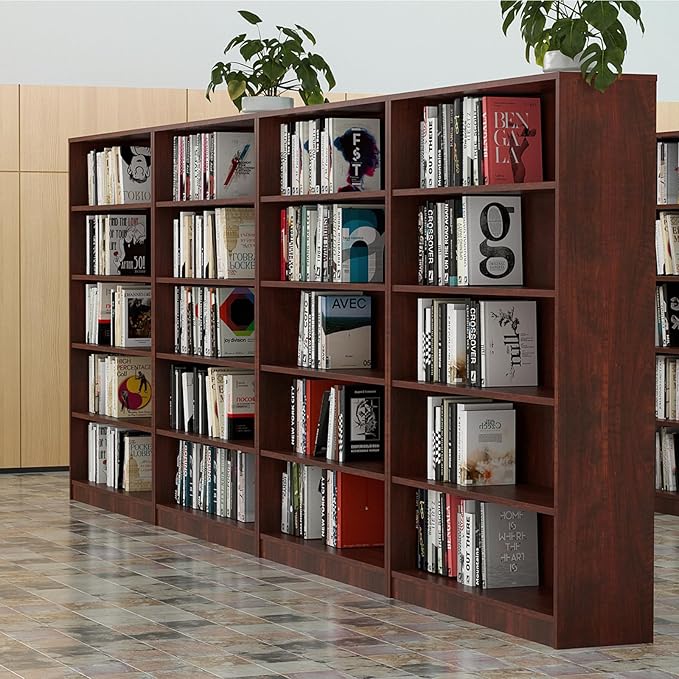 Bookcase Adjustable Storage Shelves,5-Tier Modern Wood Bookcase for Bedroom,60-Inch Bookshelf, Office, Living Room & Library(Cherry)