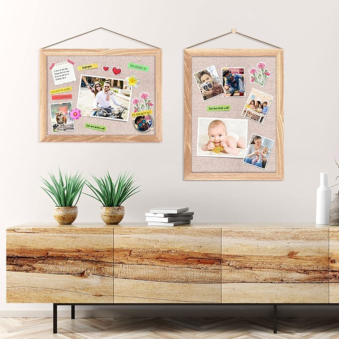 Teling 6 Pack Wood Bulletin Boards with Linen 12''x 16'' Cork Board for Walls with 60 Pushpin Decorative Wood Framed Display for Classroom School Office Bedroom (Brown)