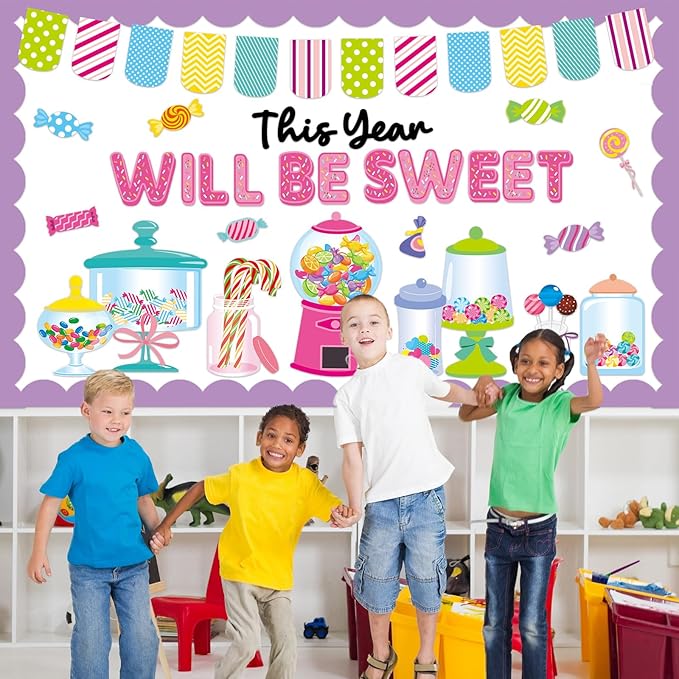 Candy Bulletin Board Set Sweet Candyland Classroom Bulletin Board Decorations Pink Gumball Machine Cutouts Classroom Decorations for Back to School Office Home Chalkboard Decor Wall Door