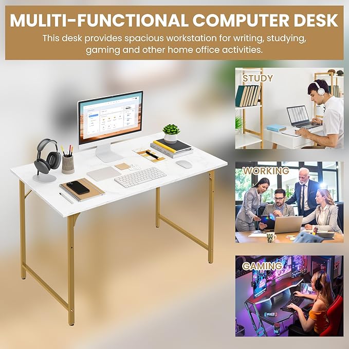 BLKMTY 32" Computer Desk, Home Office Writing Desk, Wood PC Study Work Table, Modern Simple Style Laptop Table with Metal Frame and Smooth Tabletop for Workstation Bedroom, White
