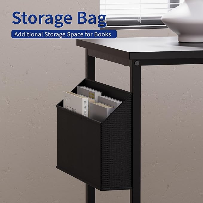 Pamray 40 Inch L Shaped Computer Desk with Reversible Side Storage Shelves, Small Corner Desk for Small Space Home Office, Writing Study Table PC Desk for Bedroom, Vintage