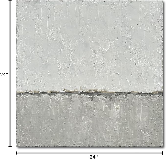 NANKAI Art Hand-Painted Abstract Canvas Wall Art Featuring a Minimalist Design in Gray White Acrylic Painting Original Modern Home Decoration Art Can be Hung Directly on The Wall. 24x24 inches