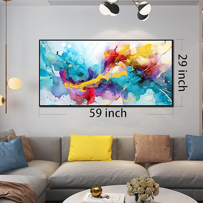 Colorful Wall Art for Living Room Large Size - Abstract Art Wall Decor - Framed Canvas Wall Art Ready to Hang Size 29" x 59"