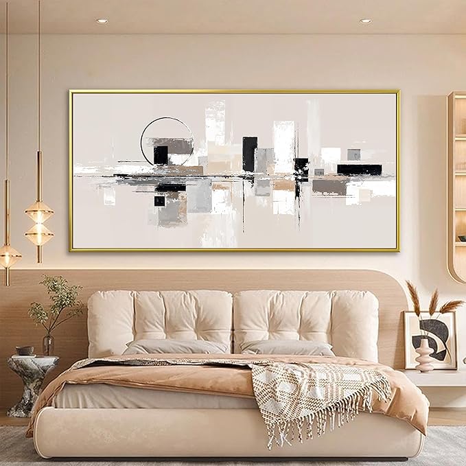 QSQ Large Gold Framed Wall Art For Living Room Painting Black White Wall Art Prints Minimalist Grey Brown Abstract Art Modern Canvas Art Wall Decor Picture For Bedroom Office Home Decor 29" × 58"
