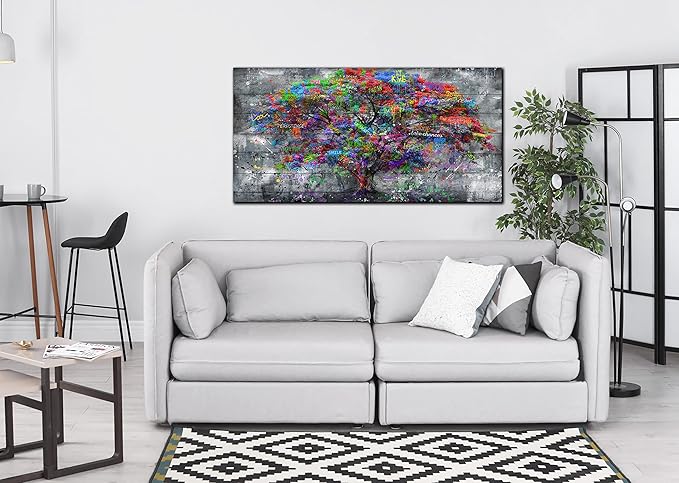 SIXTTART Tree of Life Wall-Art - Forest Wall Art - Abstract Canvas Wall Art for Living Room Graffiti Art Ready to Hang Size 40" x 20"