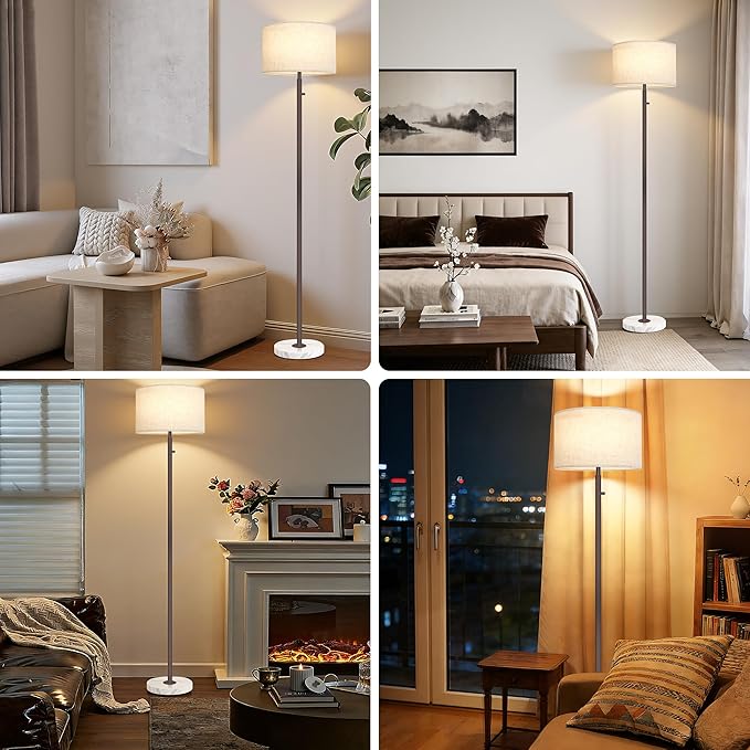 Floor Lamps for Living Room–LED Bulb Included,Dimmable Floor Lamp with Linen Shade,Modern Standing Lamp with Marble Base,Tall Floor Lamp for Bedroom,Nursery,Reading & Office,Brown