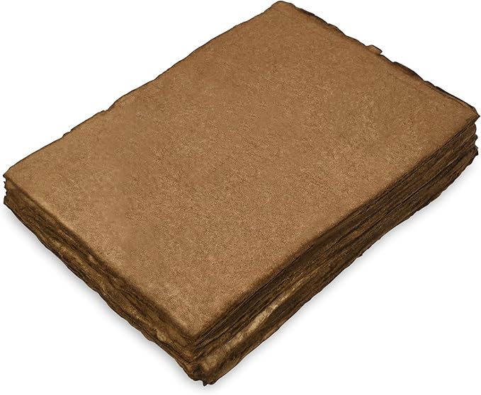 Watercolor Handmade Paper Sheets 50 Count Antique with Brown Edges 200 GSM Rough Thick Deckled Edge Textured Paper for Painting Drawing and Invitations - A5 8.5 x 5.5 Inch Made with Recycled Cotton