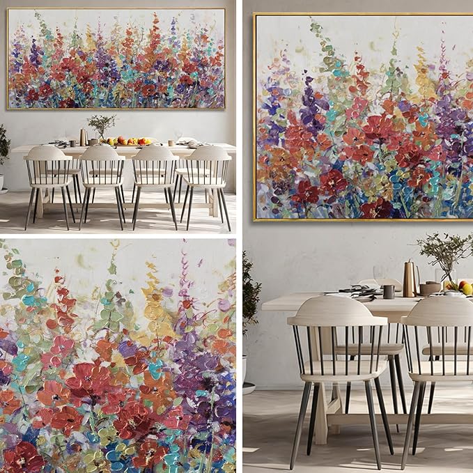 Colorful Framed Wall Art Flower Photo Prints Modern Wall Decorations 40"x86" Large Artwork for Dining Room Office Kitchen Pictures