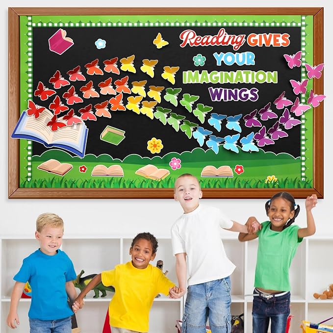 Colorful Reading Bulletin Board Decorations 3D Butterfly Bulletin Board Set Reading Gives You Wings Butterfly Paper Cutouts Classroom for Back to School Elementary Classroom Library Chalkboard Decor