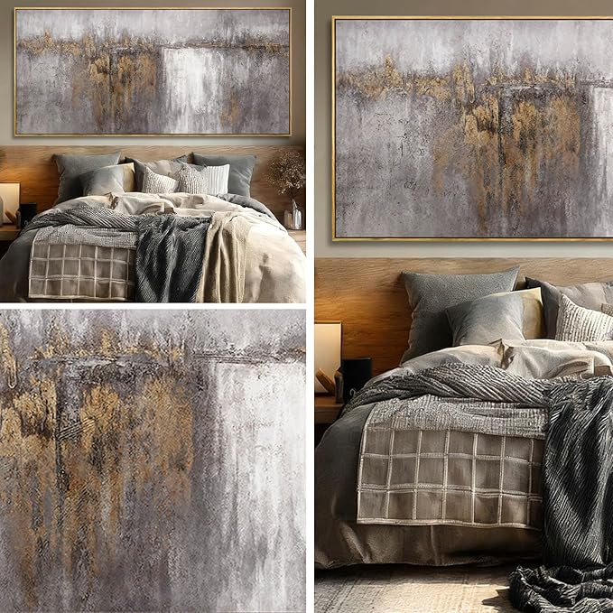 Artexist Abstract Wood Wall Decor Vintage Wall Art Grey and Gold Decorative Painting 40"x86" Large Pictures for Dining Room Office Artwork