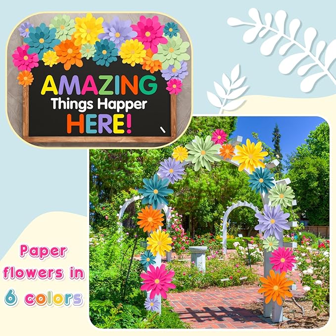 18 Pcs Paper Flowers Decorations for Wall DIY Flower Bulletin Board 3D Fiesta Paper Floral Backdrop Decoration for Photo Backdrop Classroom Back to School Party(Multicolor)