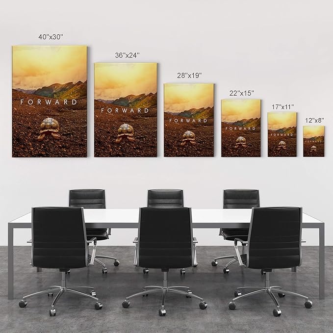 Smile Art Design Forward Inspiring Turtle and Mountain View Motivational Wall Art Canvas Print Inspirational Wall Art Entrepreneur Quote Office Living Room Decor Artwork Gift Ready to Hang 22x15