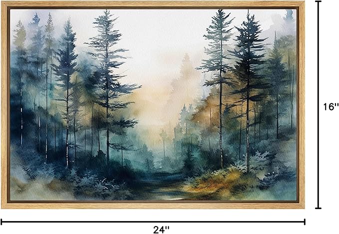 SIGNFORD Framed Canvas Print Wall Art Pine Tree Forest Nature Wilderness Realism Decorative Landscape Relax/Calm for Living Room, Bedroom, Office - 16"x24" Natural