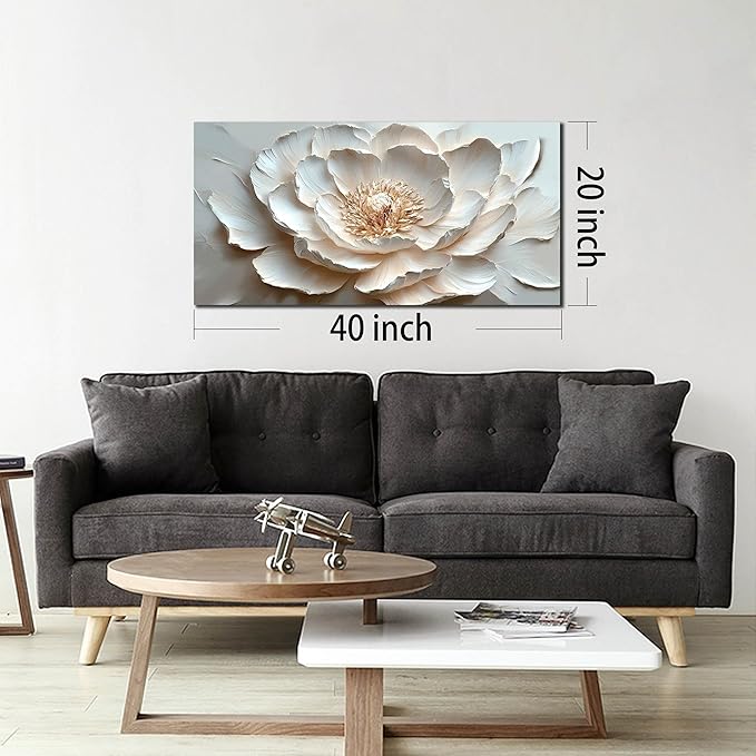 WDHCG Flower Art Wall Decor for Living Room - White/Pink/Beige Canvas Wall Art for Office - Modern Wall Decor for Bedroom Women Size 20 x 40 Inch