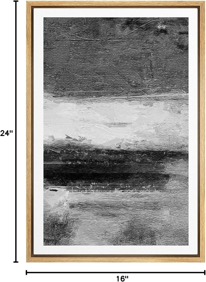 SIGNWIN Framed Canvas Print Wall Art Dark Gray White Paint Stroke Landscape Abstract Shapes Illustrations Modern Art Minimal Relax/Calm Multicolor for Living Room, Bedroom, Office - 16"x24" Natural