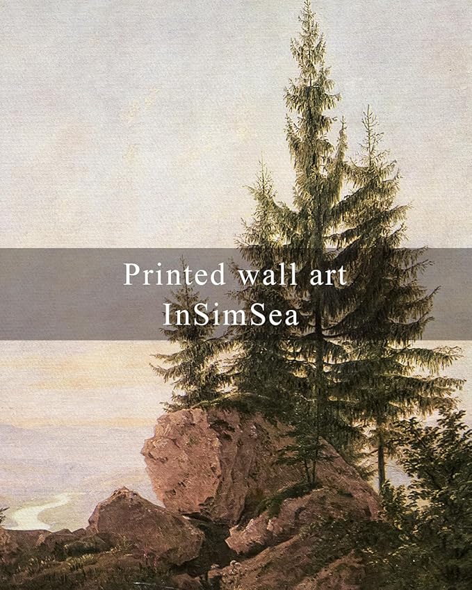 InSimSea Framed Canvas Print Art, Vintage Rocky Pine Forest Landscape Painting, Rustic Farmhouse Cottage Decor for Hallway Wall Floating Shelf Desk Vanity Fireplace,10x8in, Neutral Tones