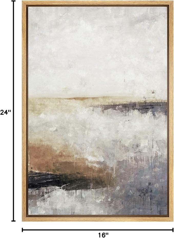 SIGNFORD Framed Canvas Print Wall Art Brown Gray Pastel Minimal Landscape Abstract Shapes Illustration Modern Art Decorative Nordic Chic Relax/Zen for Living Room, Bedroom, Office - 16"x24" Natural