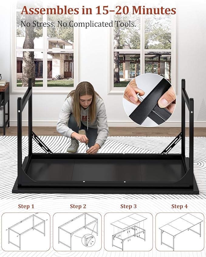 Computer Desk, 47.2" Office Desk, Extra Wide 23.62” Deep Desktop, 0.59” Thick Heavy-Duty Home Office Desks, Office Table with Steel Frame, Modern Wood PC Desk for Bedroom Study Writing Gaming Work