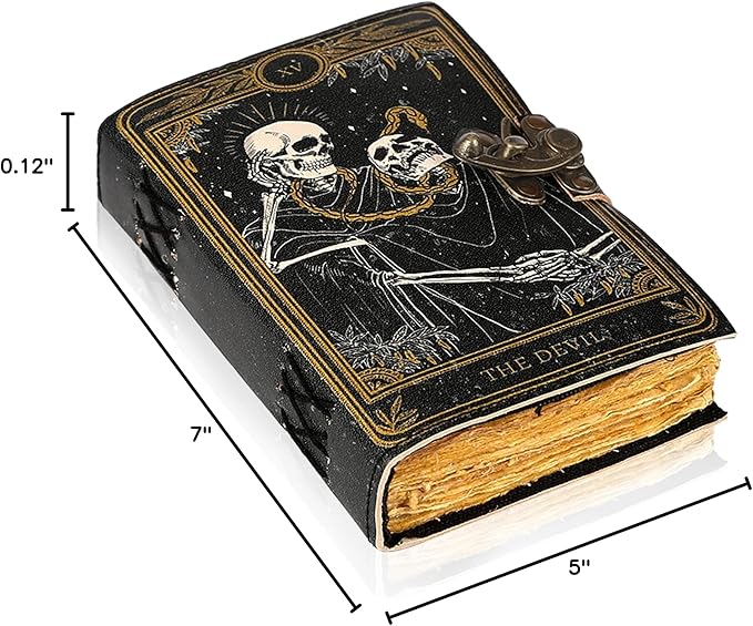 TUZECH Book of Spells Leather Bound Journal Deckle Edge Paper Grimoire Printed Diary Third Eye witchcraft supply and Witch Spell Notebook Antique Vintage Book for Men and Women (The Devil)